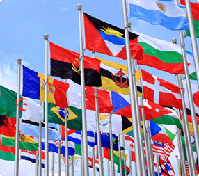 International flags representing global moving